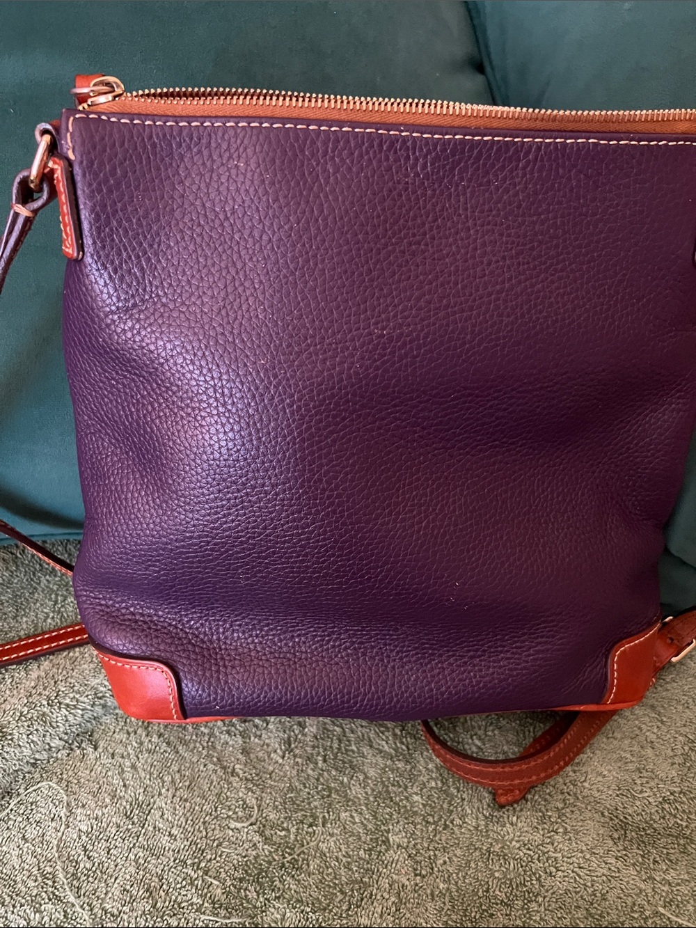 Dooney & Bourke Purple Leather Crossbody with Orange Trim - Picture 3 of 10